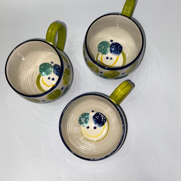 3 Anthropologie Bubble Shaped Kantha Spongeware Dots & Stripes Coffee Tea Mug - Picture 6 of 8